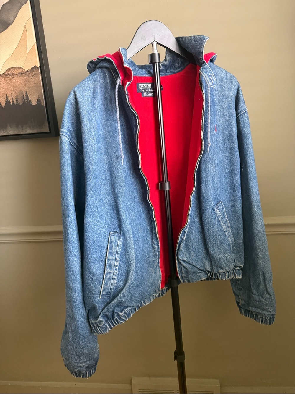 Vintage Polo by Ralph Lauren Denim Jacket with Red Lining - Picture 5 of 12